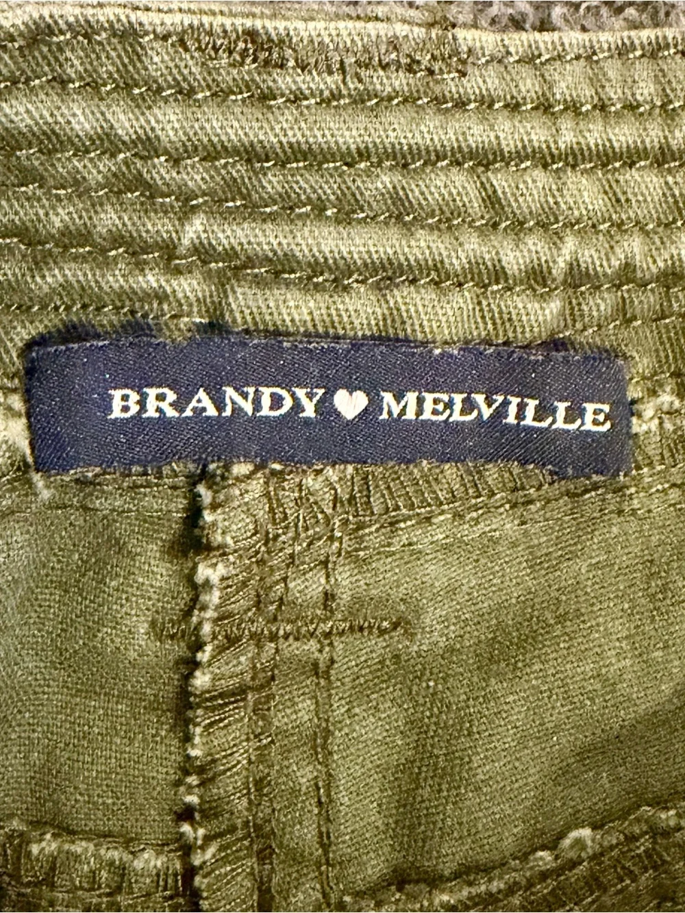 Brandy Melville Olive Green Cargo Pants Straight Leg Utility Pockets Drawstring